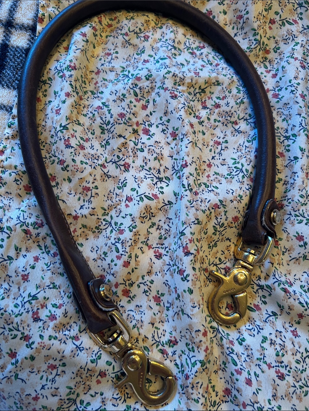 Gucci leather Bag Strap with Gold-Tone Clips - Dark Brown 24 inches length